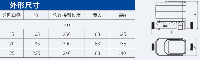 超声阀控水表外形尺寸