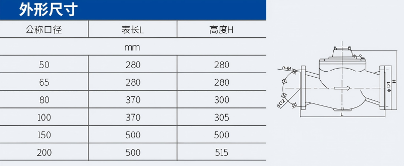 大口径远传水表外形参数